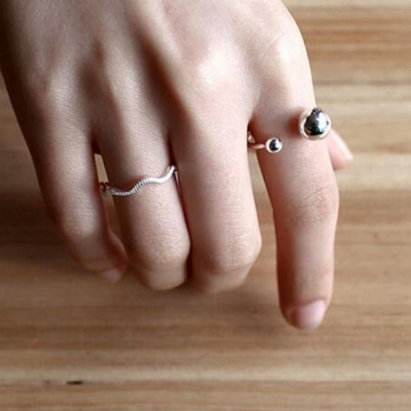 NEW 925 Sterling Silver Bead Ball Adjustable Ring - Picture 5 of 8